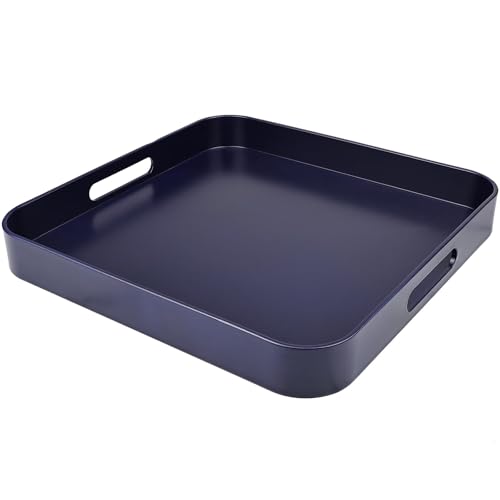 Square Navy Blue Decorative Serving Tray with Handles