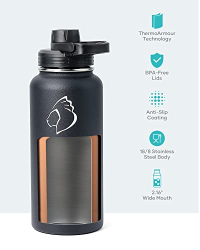 32 oz Water Bottle Insulated with Straw & 3 Lids