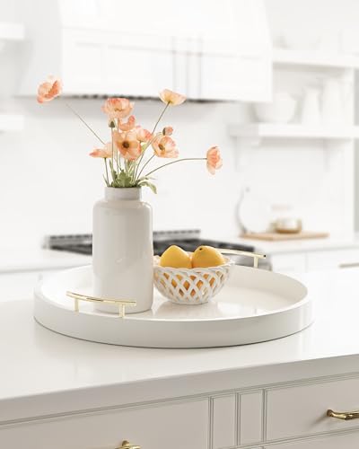 Lipton Modern Round Ottoman Tray; 22 Inch Diameter; White and Gold; Decorative Circle Coffee Table Tray for Living Room Decor or Large Serving Tray