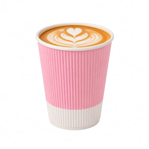 Ripple Wall Coffee Cups 25 Count 12 Ounce Insulated Light Pink Paper Cups