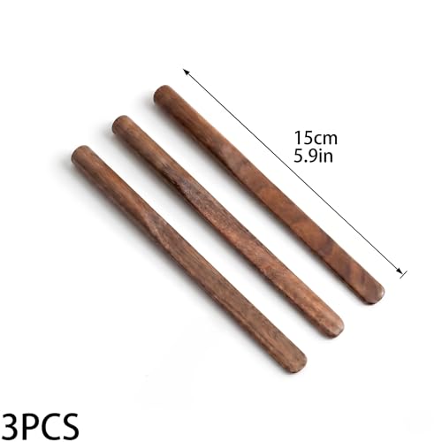 Solid Black Walnut Wood 3Pcs 6" Reusable Coffee Stirrers【Rounded Handle】 (3 Count)
