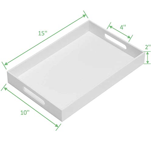 Glossy White Sturdy Acrylic Serving Tray with Handles