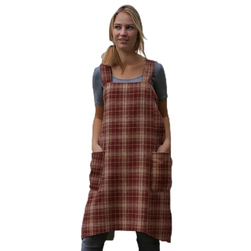Women's Pinafore Square Apron Baking Cooking Gardening Works Cross Back Cotton