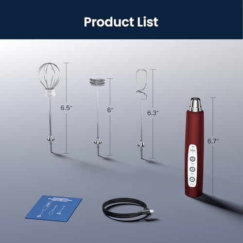 Milk Frother Wand Rechargeable Handheld Electric Whisk 3 Speed Adjustable