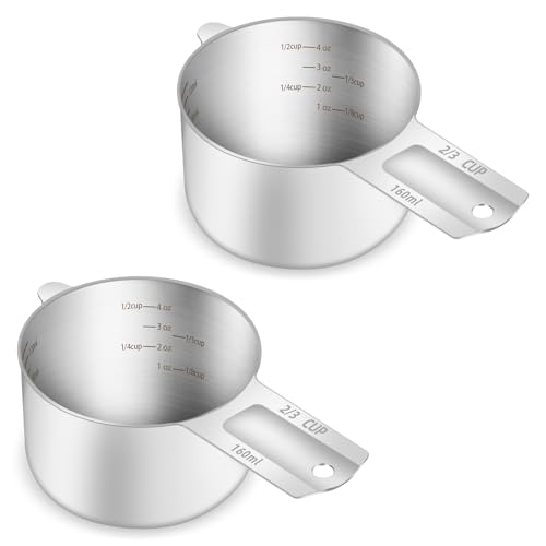2PCS 2/3Cup (160ml, 5.3oz) Measuring Cup, Etched Inner Scale Measure Scoop