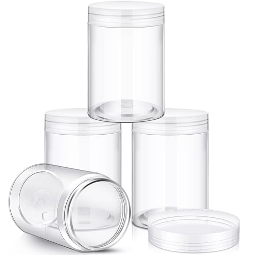 4 Pcs Plastic Jars Wide Mouth with Lids (4 Count)