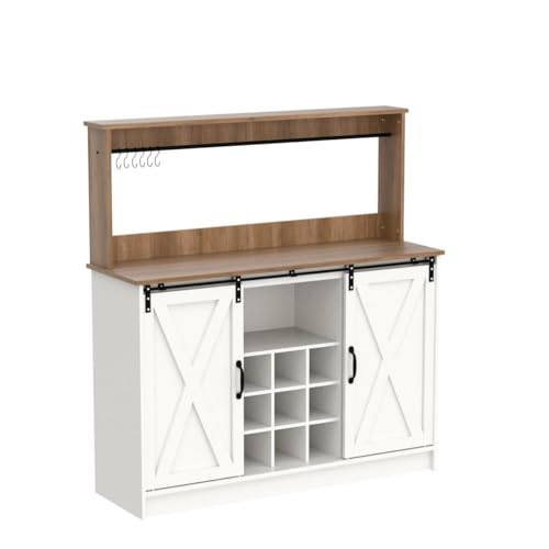 47" Coffee Bar Cabinet with Storage Hutch & Wine Rack