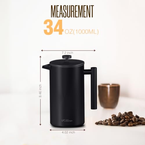 304 Grade Stainless Steel French Press 34 Oz