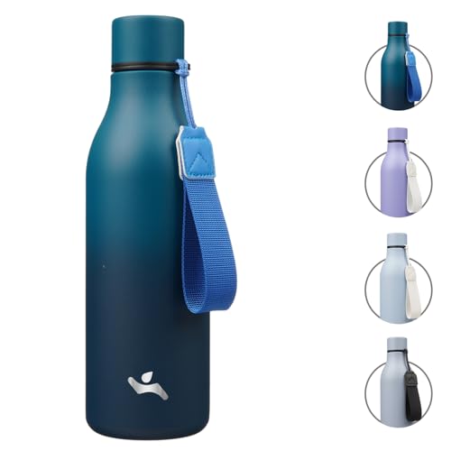 18 oz Insulated Stainless Steel Metal Water Bottle with Strap