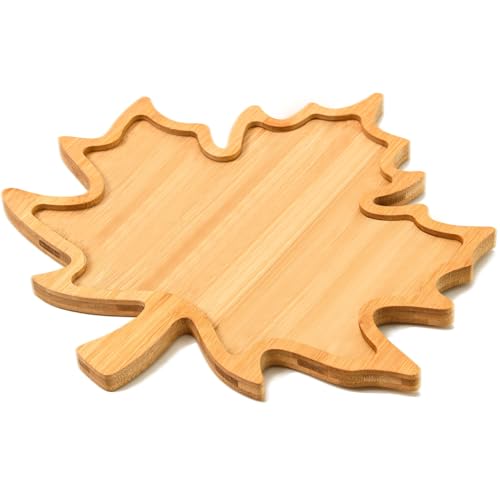 Maple Leaf Bamboo Serving Tray Thanksgiving Wooden Serving Platter Wood Snack Cheese Charcuterie Boards Wooden Fall Leaf Dish Plate for Halloween Autumn Harvest Party Supplies