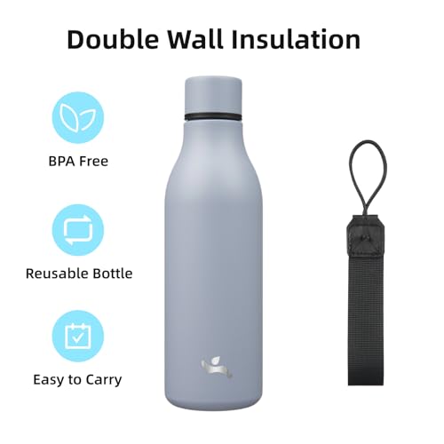 18 oz Insulated Stainless Steel Metal Water Bottle with Strap
