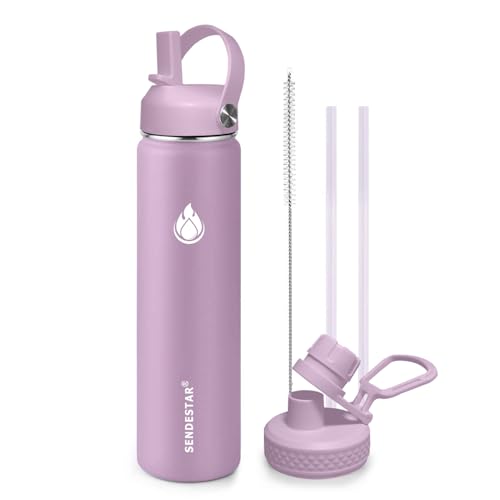 Water Bottle Insulated Water Bottle 24 oz with Straw Lid Spout Lid Auto Flip Straw Top Cap for men and women