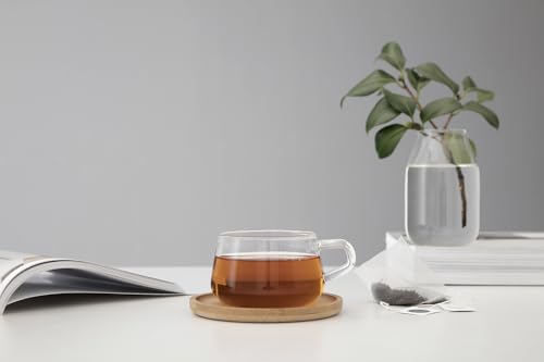 VIVA Classic Glass Coffee Mug or Tea Cup and Saucer Made of Bamboo Wood