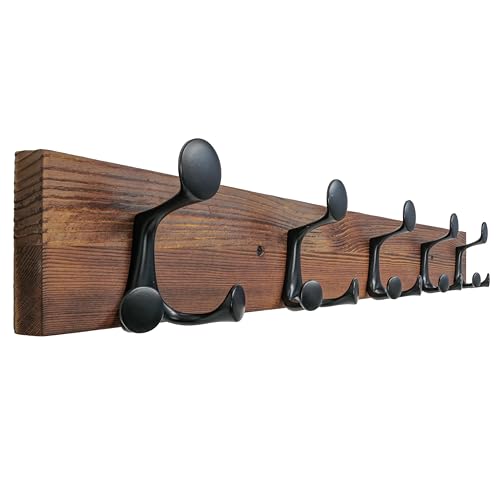 30 Inch Wood Coat Rack Wall Mount with 5 Triple Hooks