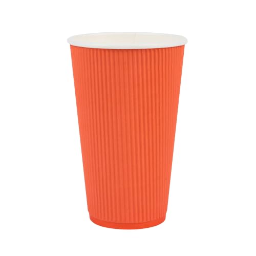 Ripple Wall Coffee Cups 25 Count 16 Ounce Insulated Tangerine Orange Paper Cups