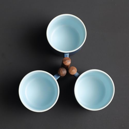2.5oz Ceramic Espresso Cups with Wooden Handle (4 Count)