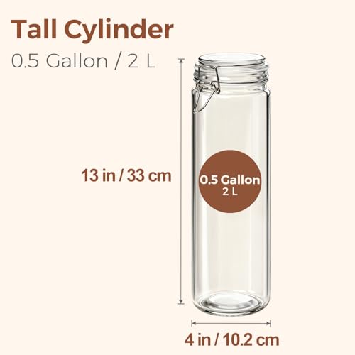 Tall Glass Pasta Containers with Airtight Lids 68 oz 3 Pack Canister (3 Count)