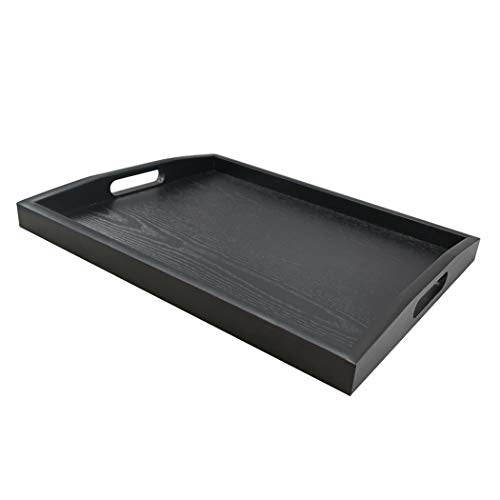 Serving Tray Large Black Wood Rectangle Food Tray Butler Tray Breakfast Tray with Handles