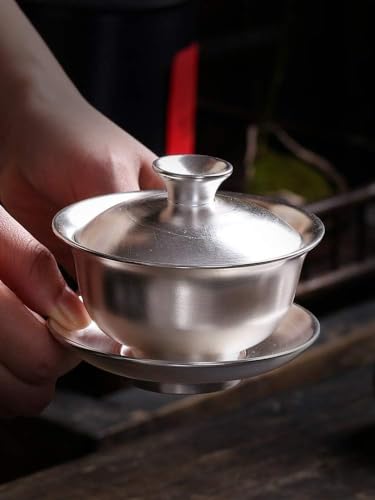 999 Sterling Silver Tea Set Kung Fu Tea Cup Set with Silver Set Tea Home Ceramic Teapot Lid Bowl for Gift