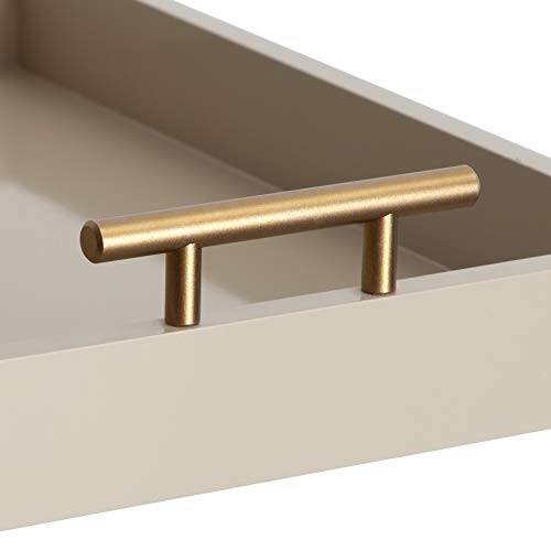 Lipton Mid Century Modern Decorative Wood Tray with Brushed Gold Metal Handles