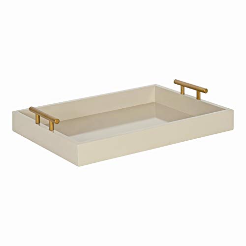 Lipton Mid Century Modern Decorative Wood Tray with Brushed Gold Metal Handles