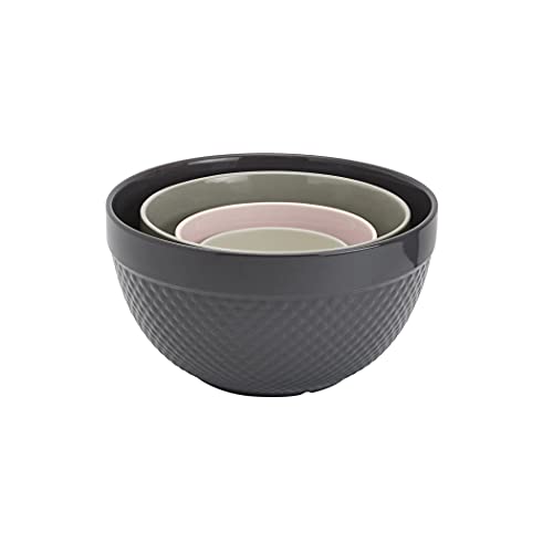 Tabletops Gallery Hobnail Style 4 Piece Timeless Grey Stoneware Nesting Mixing Bowl Set for Baking and Cooking