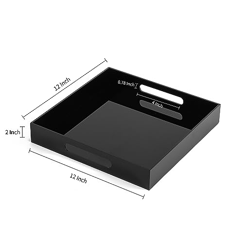 Glossy Black Sturdy Acrylic Serving Tray with Handles