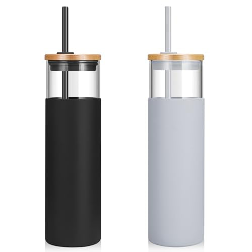 28 oz Glass Tumbler with Lids and Straws