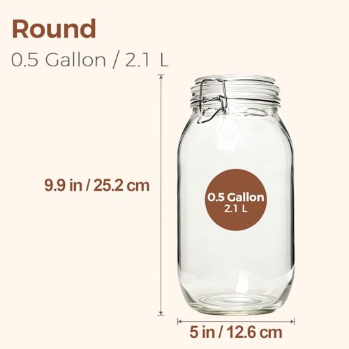 Large Glass Mason Jars with Airtight Lids Half Gallon 3 Pack Bulk (3 Count)