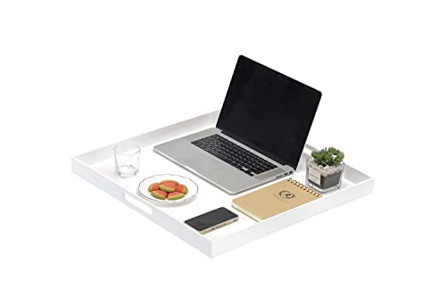Glossy White Sturdy Acrylic Serving Tray with Handles