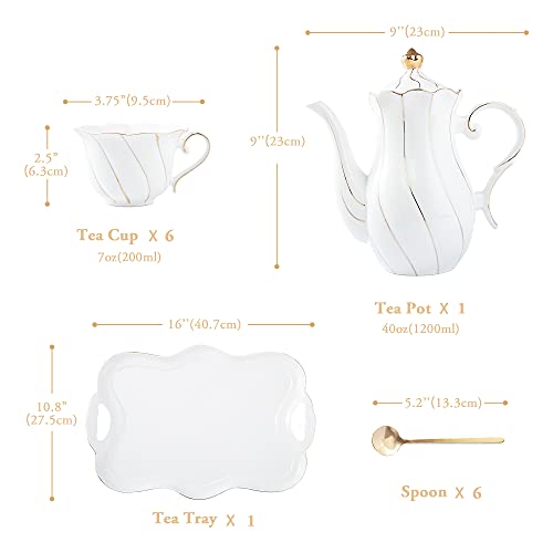 14 pcs Tea Set for 6 with Tea Tray & Spoons (14 Count)