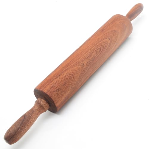 Classic Sapele Wooden Rolling Pin With Handles Large17.3"L x 2.3"W
