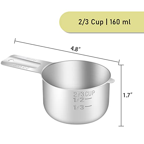 2PCS 2/3CUP(160ml, 5.3oz) Measuring Cup, 18/8 Stainless Steel Measure Scoop