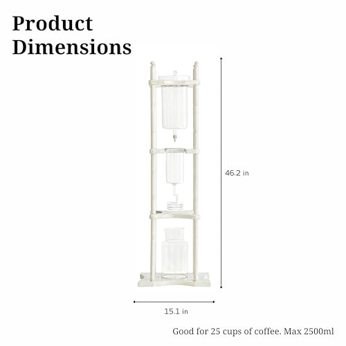 Cold Brew Drip Tower Iced Coffee Maker Glass Wooden Stand 25 Cups white (25 Count)