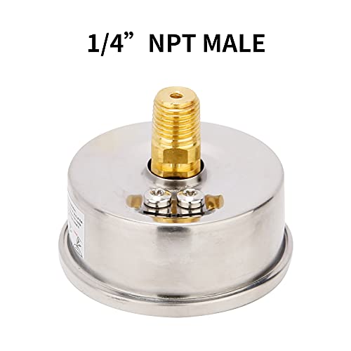 2-1/2inch Dial Size, Glycerin Filled Pressure Gauge, 0-100psi/kpa, 304 Stainless Steel Case, 1/4 Inch NPT Center Back Mount
