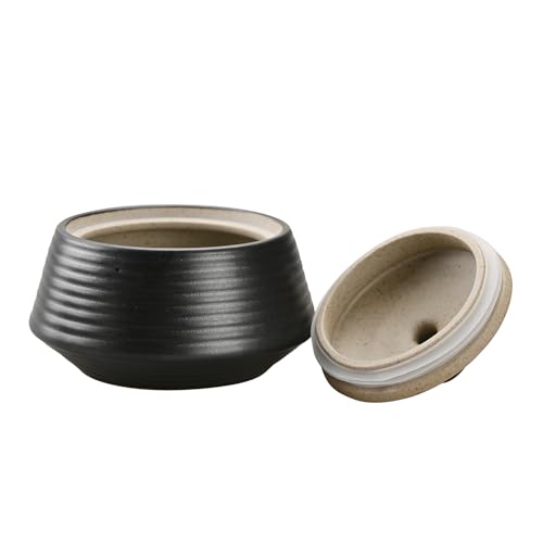 Kitchen Canisters Ceramic Storage Jar with Silicone Airtight Lid Low Black
