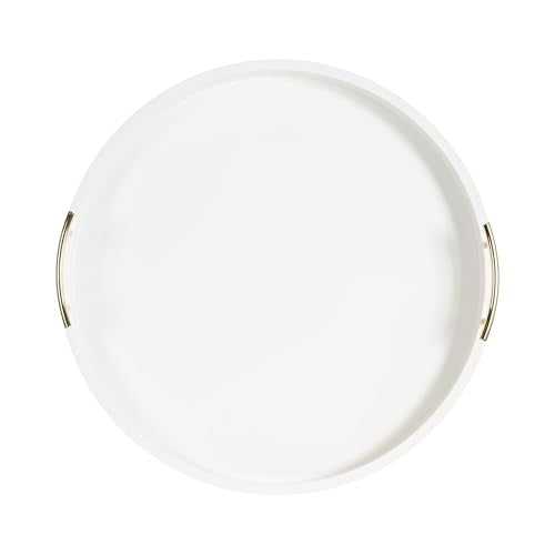 Lipton Modern Round Ottoman Tray; 22 Inch Diameter; White and Gold; Decorative Circle Coffee Table Tray for Living Room Decor or Large Serving Tray