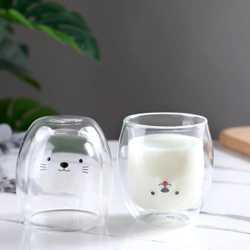 Cat Mug Cute Mugs Glass Double Wall Insulated Glass Espresso Cup