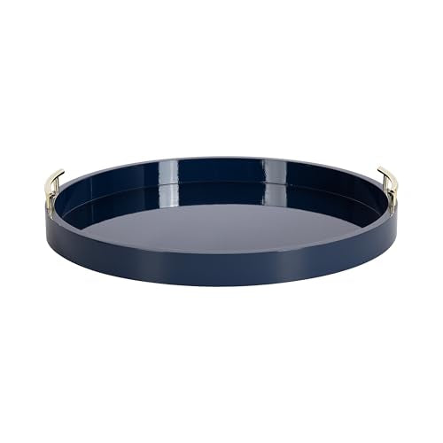 Lipton Modern Round Ottoman Tray; 22 Inch Diameter; Navy and Gold; Decorative Circle Coffee Table Tray for Living Room Decor or Large Serving Tray