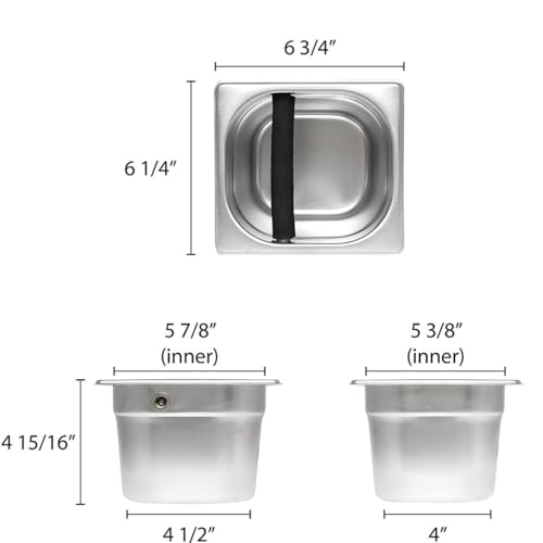 4” Deep Commercial Grade Stainless Steel Coffee Knock Box with Rubber Knock Bar 0.6mm Thickness
