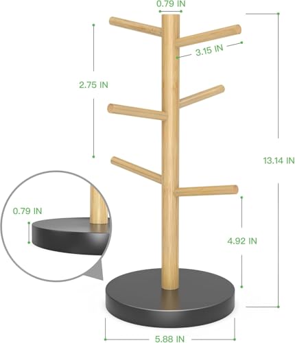 Bamboo Coffee Mug Tree with 6 Hooks (6 Count)