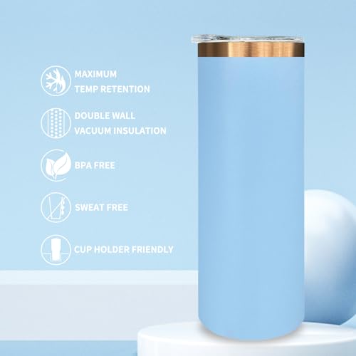 20 oz Skinny Tumblers Bulk with Lids and Straws Sky Blue (4 Count)
