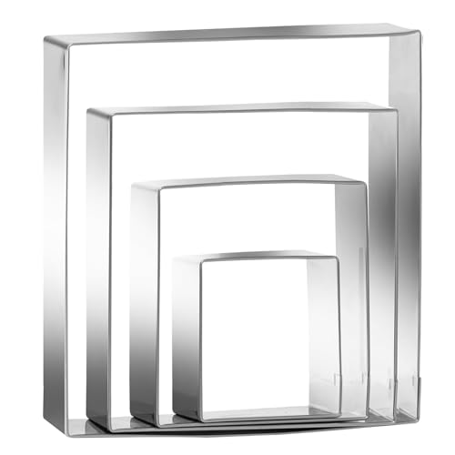 Square cookie cutters ANCKNE Stainless Steel Rectangle Biscuit Molds Square Pastry Molds Fondant Cake Cookie Cutter Set (4 Count)