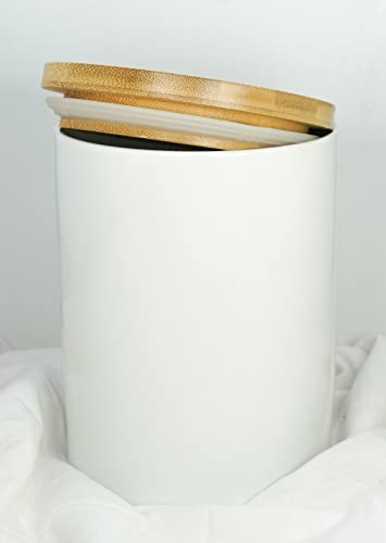 White Ceramic 1050mL 4 cup Food Storage Jar Canister with Airtight Bamboo Lid and Silicone Seal Container for Counter