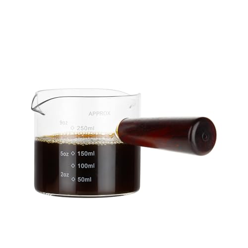 250ML 8.5OZ Measuring Cup Espresso Shot Glasses Double Spouts Large Coffee Cup with Wood Handle Triple Pitcher Milk Cup Parts Clear Glass By BCnmviku