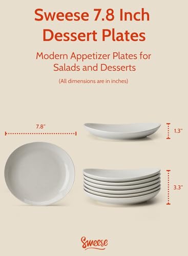 7.8" Porcelain Dessert Plates Set (6 Count)