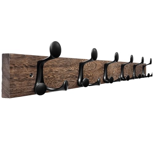 36 Inch Wood Burnt Coat Rack Wall Mount with 6 Triple Hooks