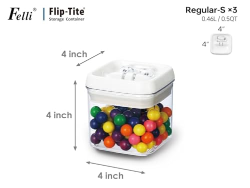 Flip Tite Food Storage Container 4" Small Size Airtight Lid Lock Top (3 Count)