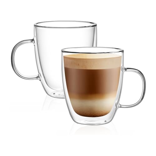 Double Wall Glass Coffee Mugs 12 oz (2 Count)