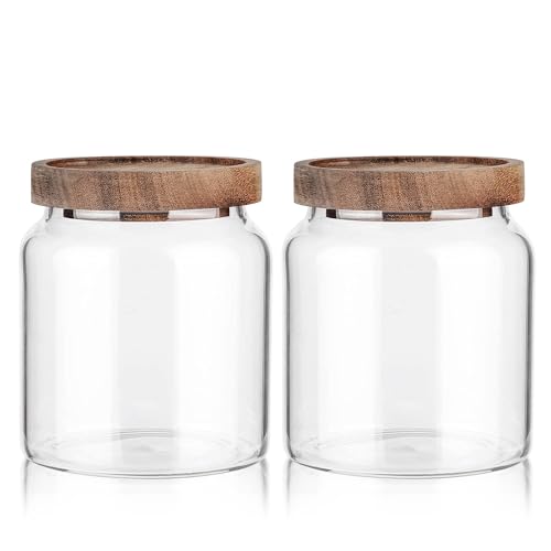 Glass Storage Container Airtight Food Jars Kitchen Canister with Wood Lids
